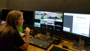 Preparing for a live stream of an event with a Blackmagic ATEM TV in the Heartland AV production trailer.